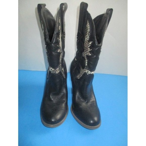 Mia Black Laurene Taupe  Cream Lizard Motif Pull On Cowboy Boots - Size 8.5 - Picture 8 of 11